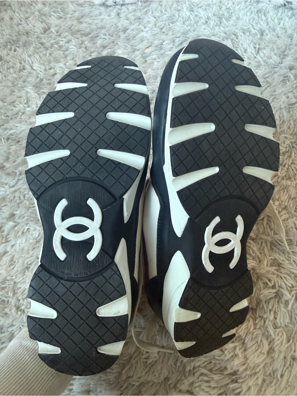 CHANEL Multicolor Leather Lace-Up Sneakers in White, Black & Burgundy - Picture 6 of 8